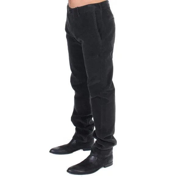 GF Ferre Elegant Black Cotton Corduroy Pants